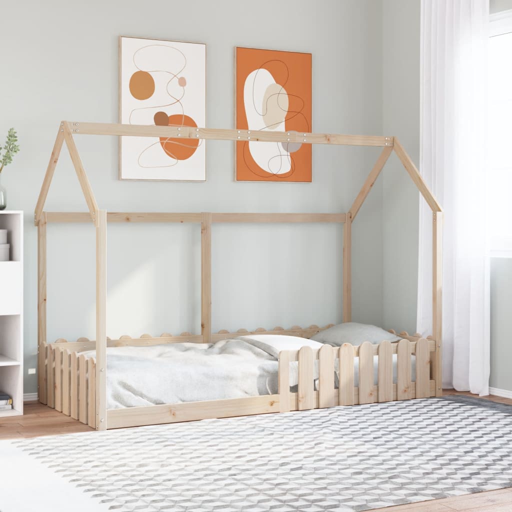 Kids' House Bed Frame without Mattress 90x200 cm Solid Wood Pine
